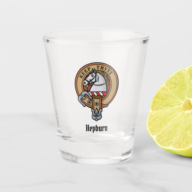 Verre A Shot Clan Hepburn Crest sur Tartan (Devant)