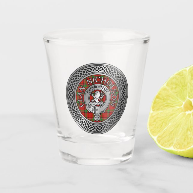 Verre A Shot Clan Nicholson Crest & Tartan Knot (Devant)