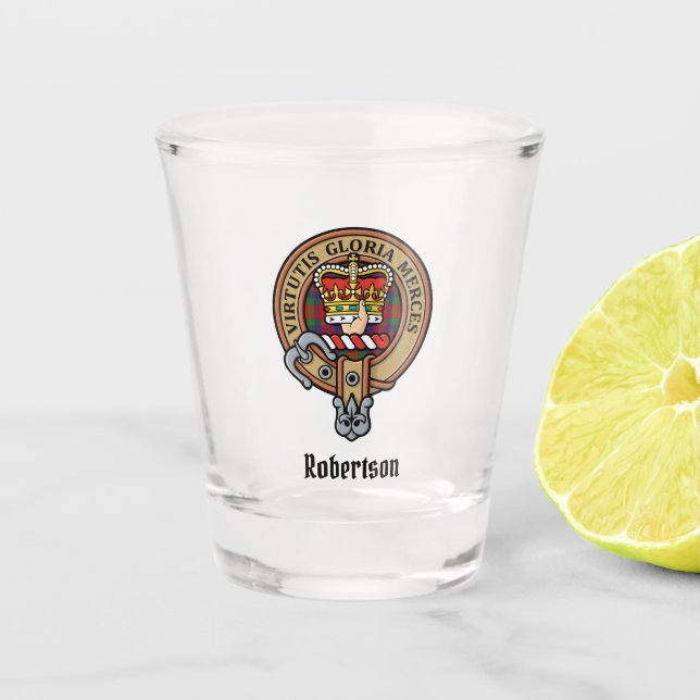 Verre A Shot Clan Robertson Crest sur Tartan (Devant)
