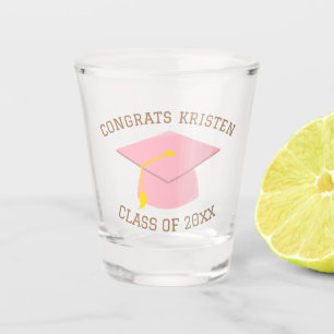 Verre A Shot Classe personnalisée de 20xx Pink Graduation Cap c