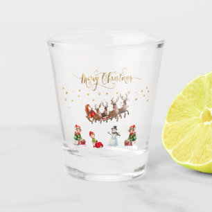Verre A Shot Clause du Père Noël avec rennes tirant sa traîne