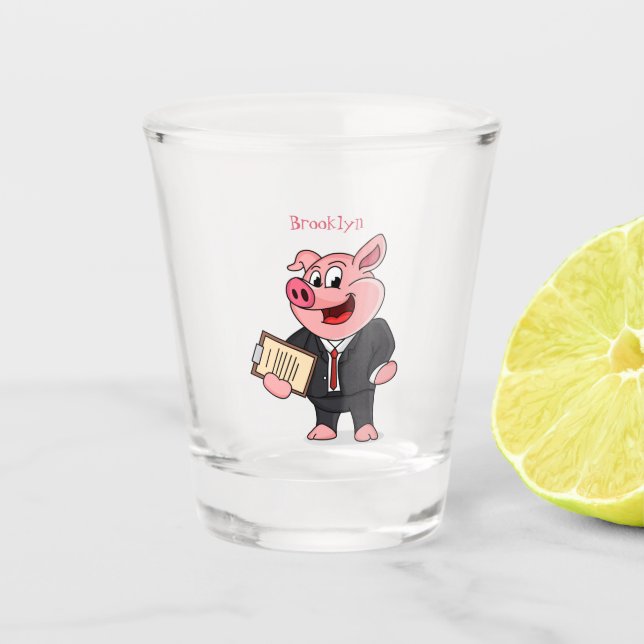 Verre A Shot Cochon amusant en costume d'affaires dessin animé (Devant)