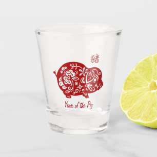 Verre A Shot Cochon de Chine rouge orange