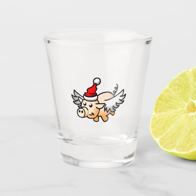 Verre A Shot Cochon de Noël volant (Devant)