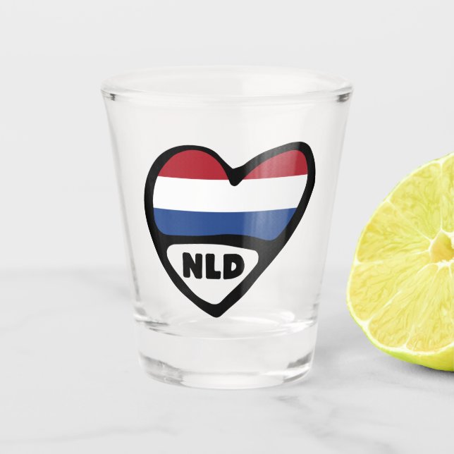 Verre A Shot Code pays Pays-Bas Coeur du drapeau, NLD (Devant)