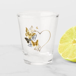 Verre A Shot Coeur aux papillons d'or