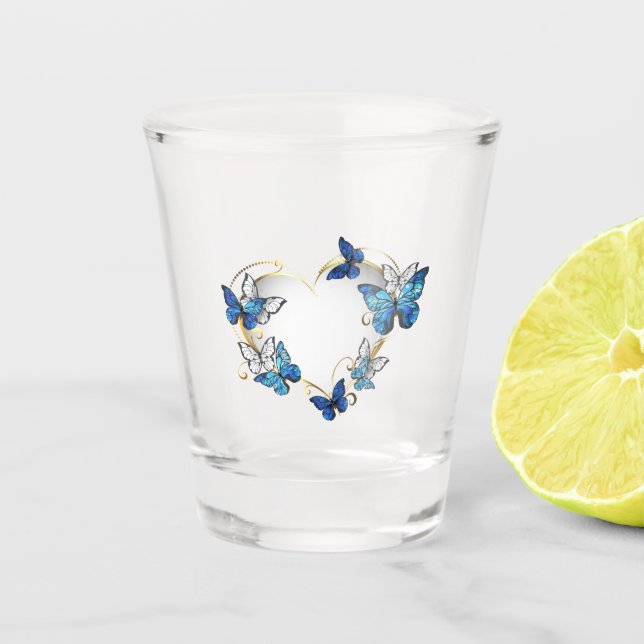 Verre A Shot Coeur bijoux avec papillons Morpho (Devant)