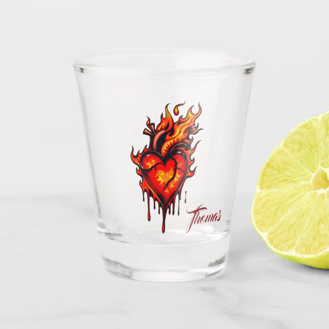 Verre A Shot Coeur flamboyant. (Devant)