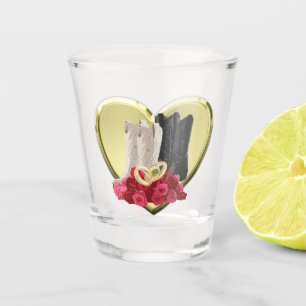 Verre A Shot Coeur occidental de roses de bottes de cowboy de