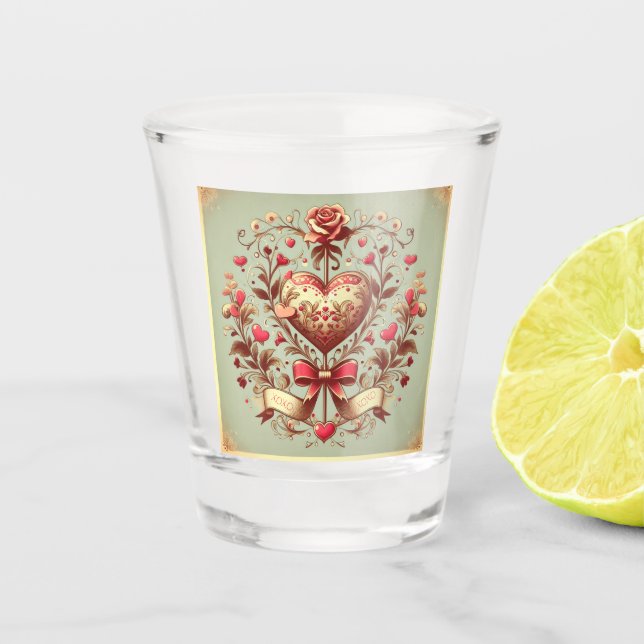 Verre A Shot Coeur vintage Valentine's day xoxo (Devant)