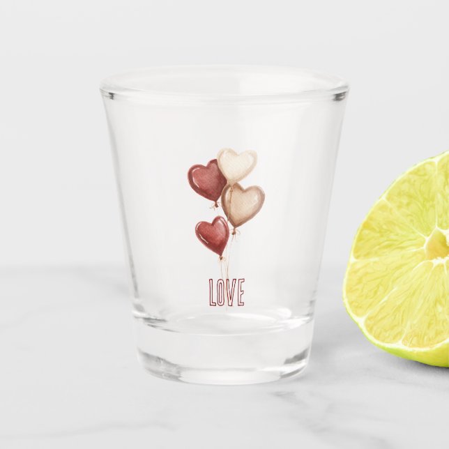 Verre A Shot Cœurs Ballons Crème Rouge Amour  (Devant)