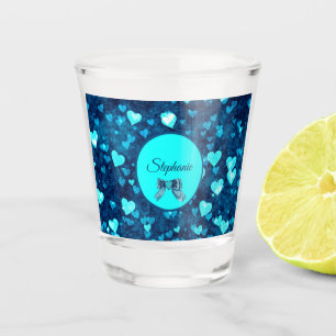 Verre A Shot Coeurs bleus vifs