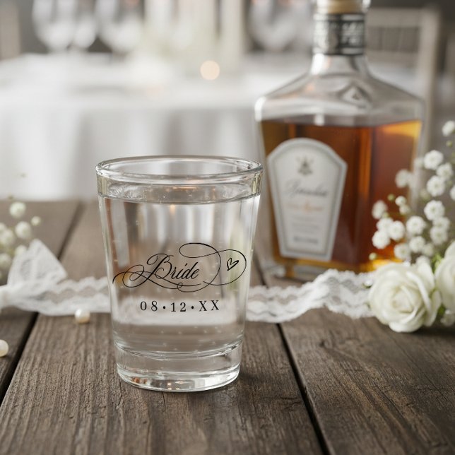 Verre A Shot Cœurs de calligraphie ornée Mariée ID1025 (Créateur téléchargé)