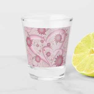 Verre A Shot Cœurs et fleurs abstraits roses Amour Art fractal