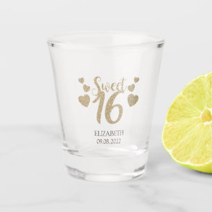 Verre A Shot Cœurs Pailletés Or Chic Sweet 16