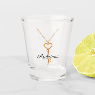 Verre A Shot Collier Clé Cœur Chaîne en Or