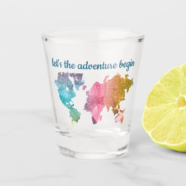 Verre A Shot Commençons l'aventure Carte du monde géométrique (Devant)
