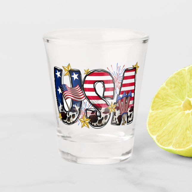 Verre A Shot Conception de lettrage d'étoiles et de feux d'arti (Devant)