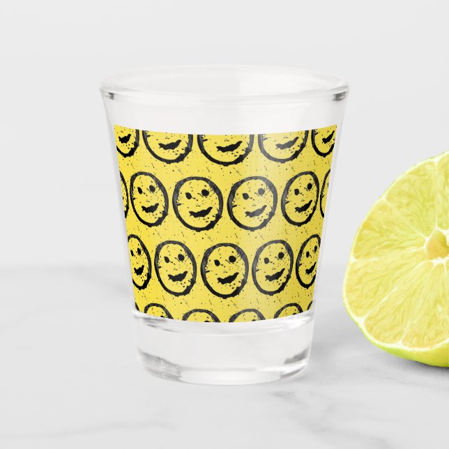 Verre A Shot Cool Sardé Joyeux visage souriant motif jaune (Devant)