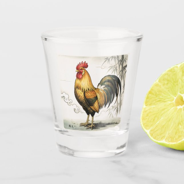 Verre A Shot Coq doré art japonais (Devant)