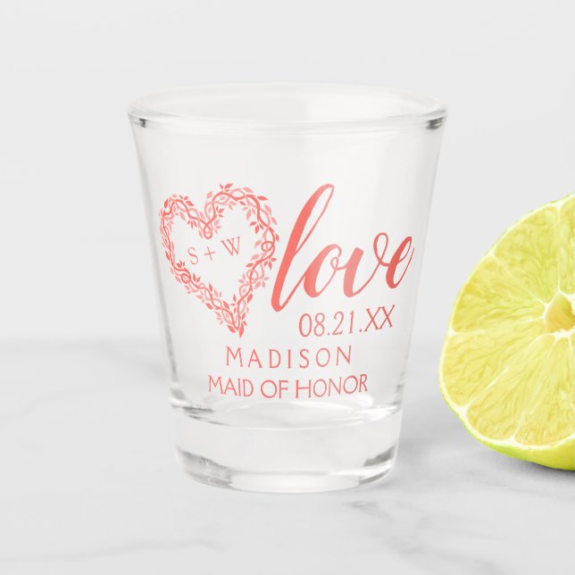 Verre A Shot Coral Woodsy Mariage Garland Heart Bridal Party (Devant)