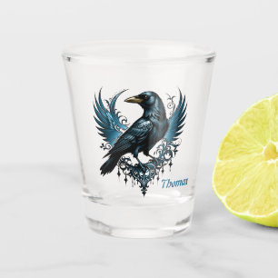Verre A Shot Corbeau noir majestueux assis sur un orné