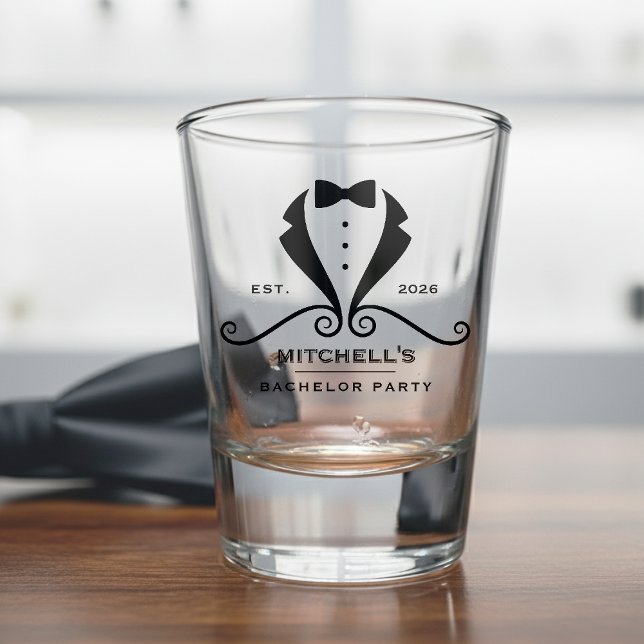 Verre A Shot Costume de smoking pour enterrement de vie de garç (Bachelor Party Tuxedo Suit Bowtie Groom Wedding Shot Glass
)