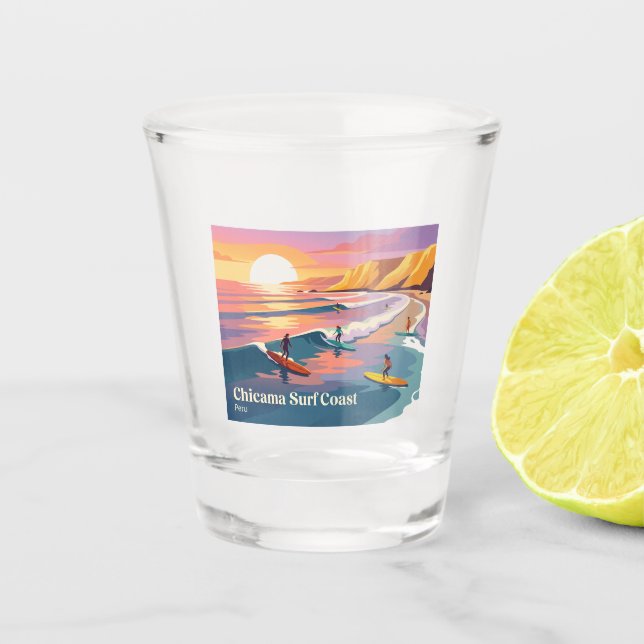 Verre A Shot Coucher de soleil de surfeur moderne Chicama Pérou (Devant)