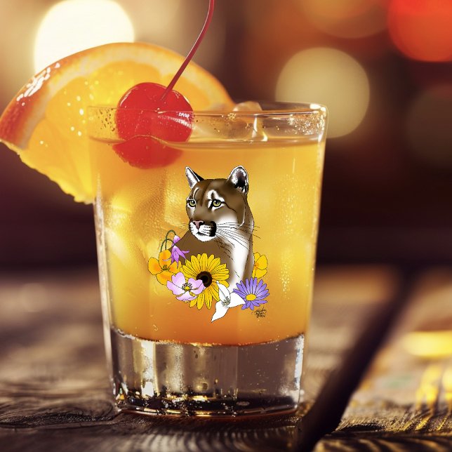 Verre A Shot Cougar Mountain Lion Puma Fleurs (Créateur téléchargé)