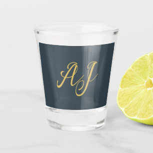 Verre A Shot Couleur Or Charbon Monogramme Initial Professionne