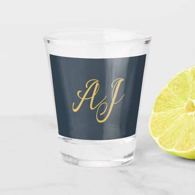 Verre A Shot Couleur Or Charbon Monogramme Initial Professionne (Devant)