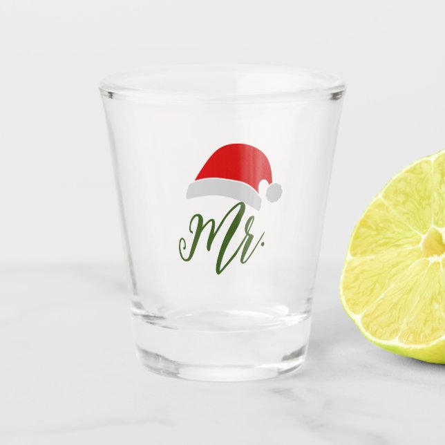 Verre A Shot Couples de Noël pour hommes Mr & Mrs Santa chapeau (Devant)