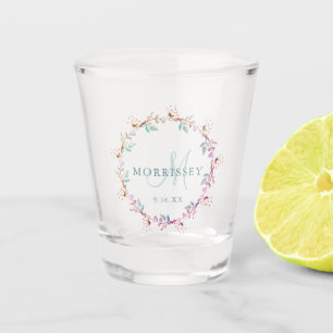 Verre A Shot Couronne de fleurs de mariage élégante Monogramme