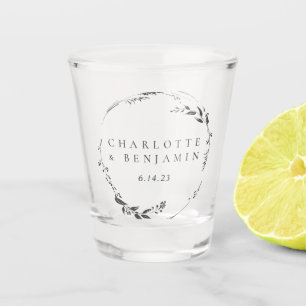Verre A Shot Couronne Florale noire Mariage personnalisé Date