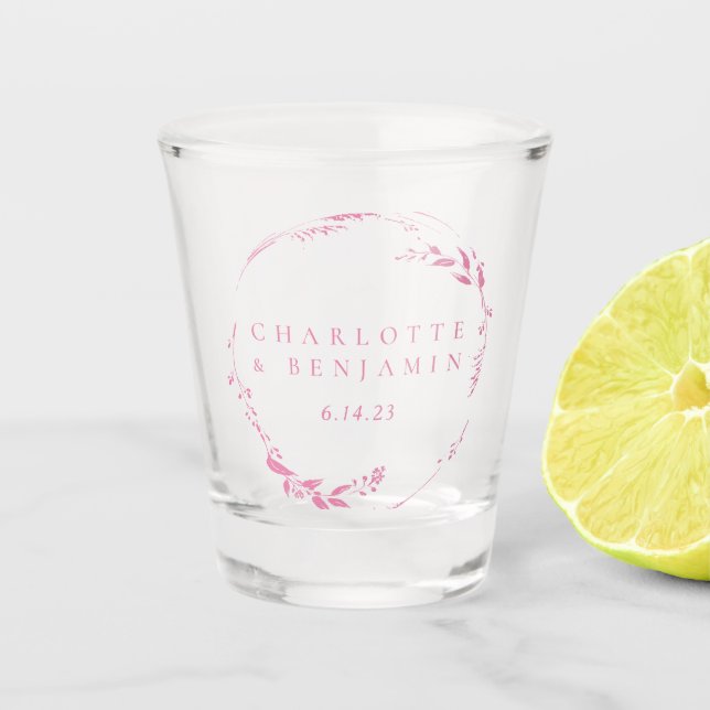 Verre A Shot Couronne rose florale Mariage personnalisé Date  (Devant)