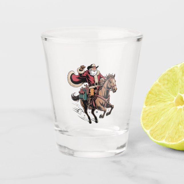 Verre A Shot Cowboy Père Noël Monter Un Cheval Noël (Devant)