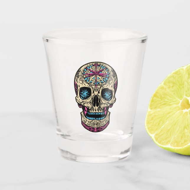 Verre A Shot Crâne à sucre Dia De Los Muertos (Devant)