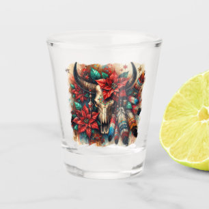 Verre A Shot Crâne de la vache de Noël Poinsettias plumes