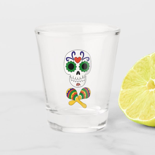 Verre A Shot Crâne de Sucre & Maracas Fête de Día de Muertos (Devant)