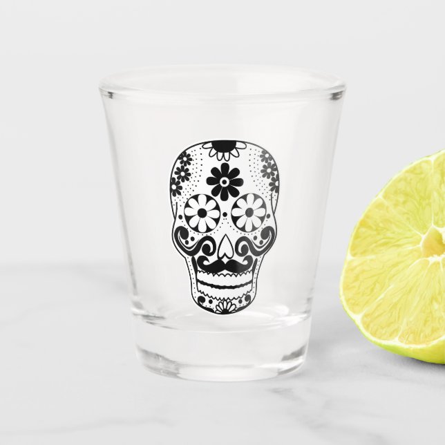 Verre A Shot Crâne de sucre noir Mustached (Devant)