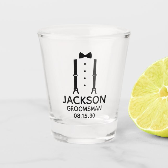 Verre A Shot Cravate Groomsman Black Bow (Devant)