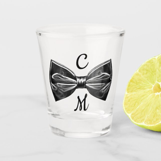 Verre A Shot Cravate noir Faux Bow Monogramme (Devant)