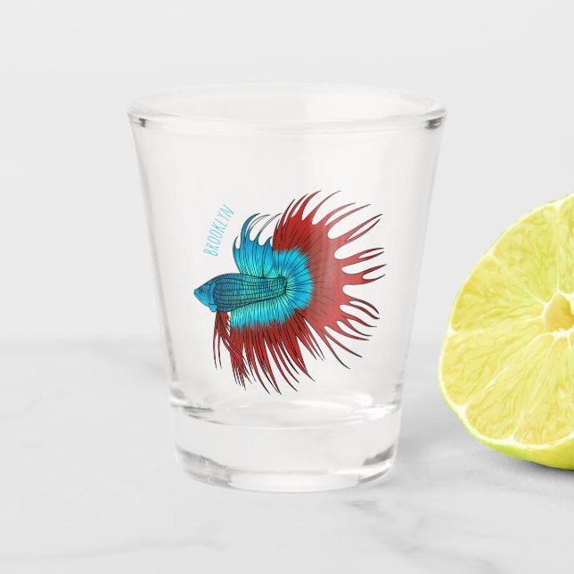 Verre A Shot Crowntail betta fish dessin animé (Devant)