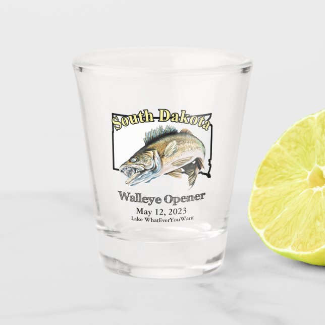 Verre A Shot Custom Lake and Date South Dakota Walleye Opener (Devant)