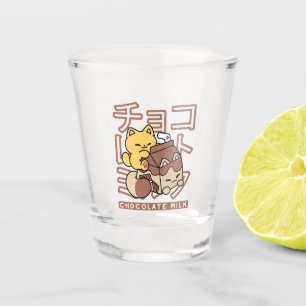 Verre A Shot Cute Chat Riding Chocolat Lait Carton Kawaii Art