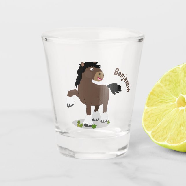 Verre A Shot Cute Clydesdale draught horse cartoon illustration (Devant)