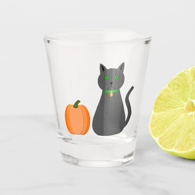 Verre A Shot Cute Halloween Chat et Citrouille (Devant)