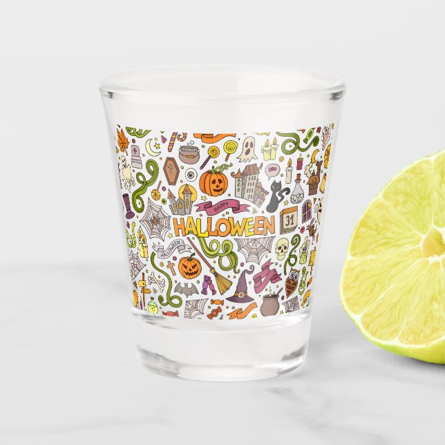 Verre A Shot Cute Halloween Doodle Pattern (Devant)