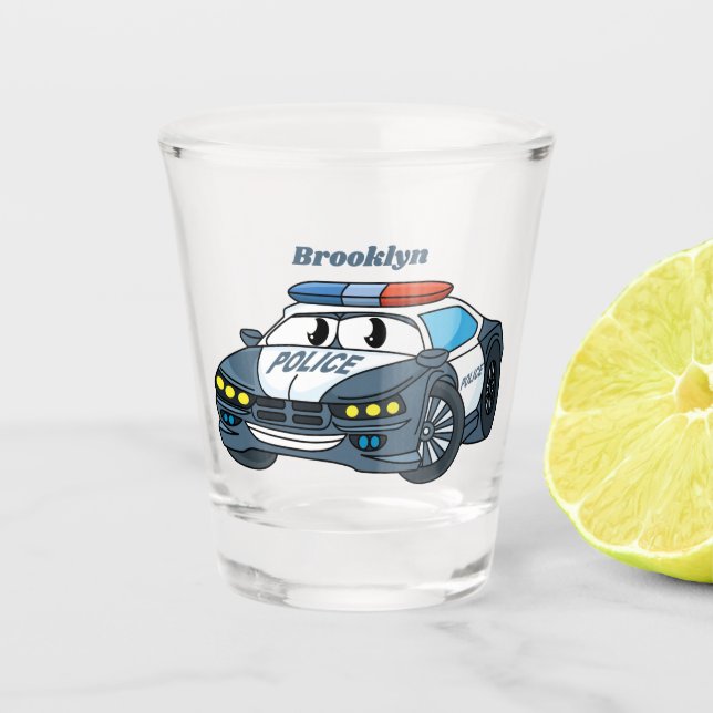 Verre A Shot Cute happy police car cartoon illustration (Devant)