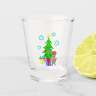 Verre A Shot Cute Kawaii Face à l'arbre de Noël Scène, ZSG
